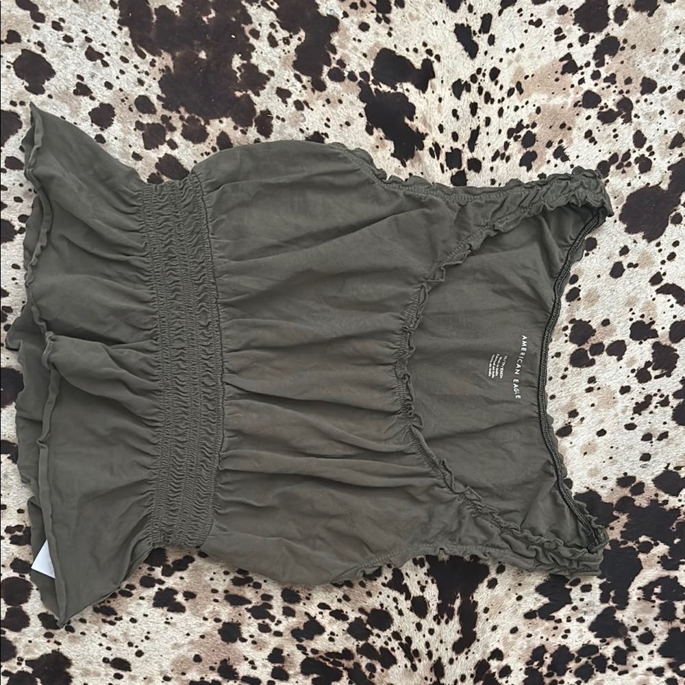 American Eagle Women's Olive Green Ruffled Top